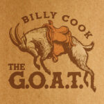 Billy Cook t-shirt design featuring a bucking goat wearing a saddle encircled by the text Billy Cook the G.O.A.T.