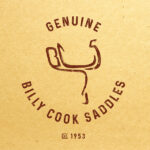 Billy Cook t-shirt design featuring an abstract saddle made using a B and a C encircled by the text Genuine Billy Cook Saddles