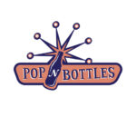 Pop N Bottles logo featuring a dark blue bottle with a six-pointed star outlining the top of the bottle to look like a very retro Vegas or old school motel style sign