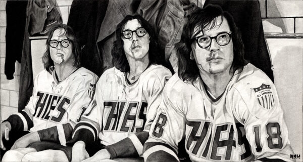 The famous Hanson trio from the movie "Slapshot" using graphite on illustration board